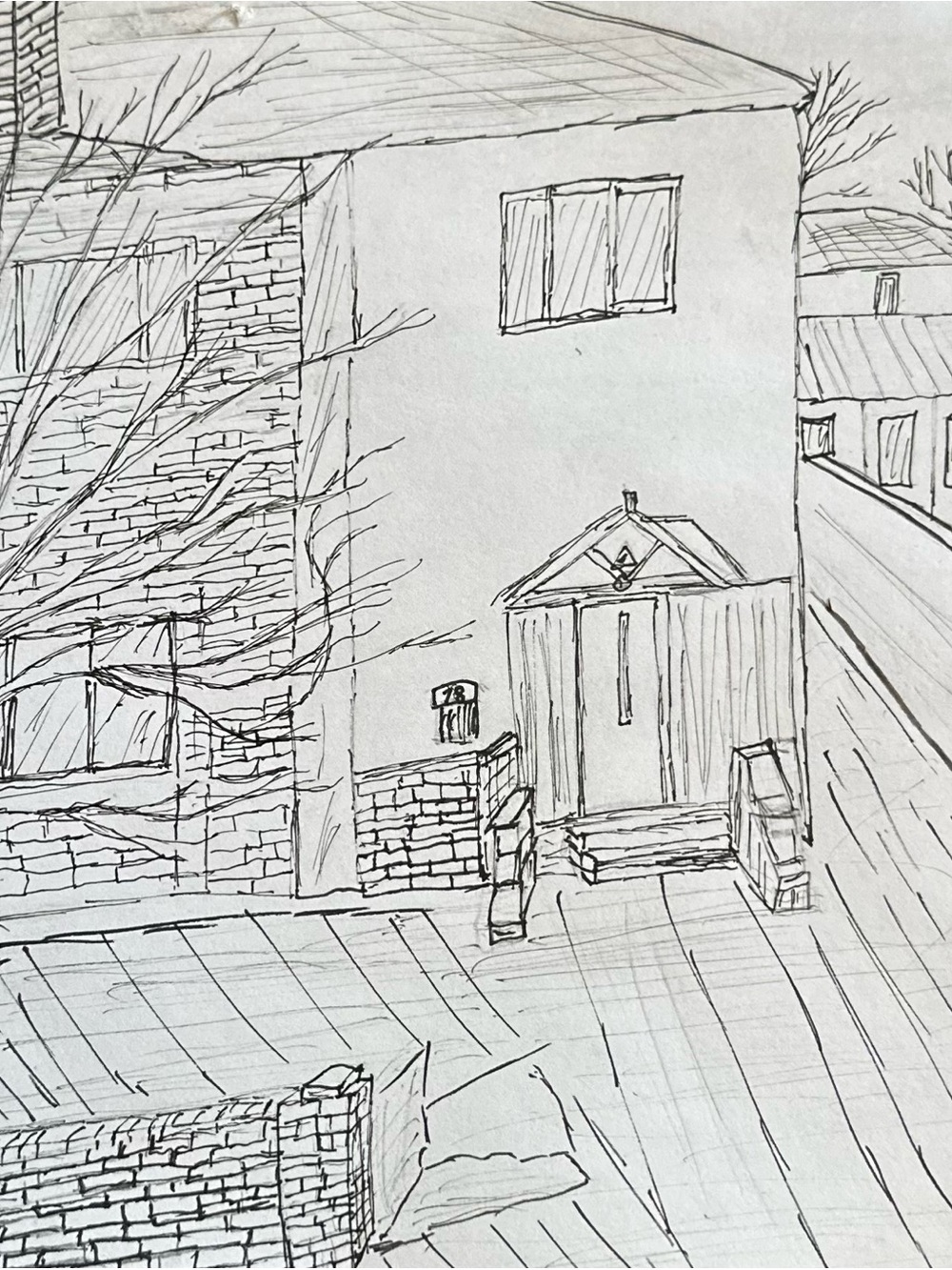Black Pen & Ink Urban House Sketch Art Print